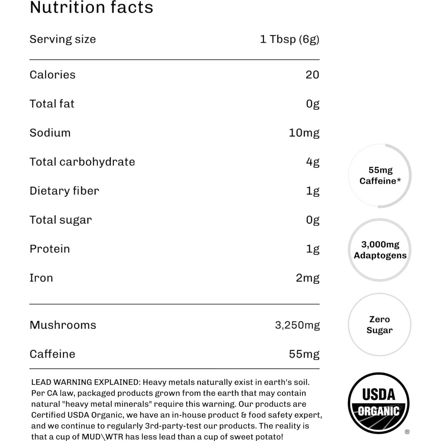 MUDWTR Polvo de Matcha Orgánico 3000mg Hongos Adaptogénicos