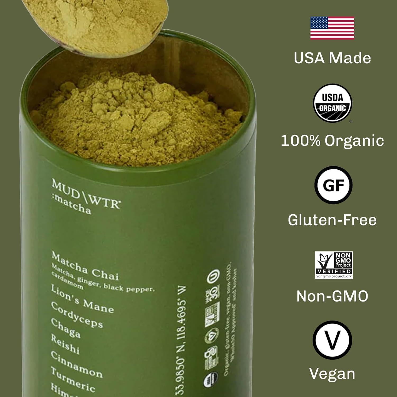 MUDWTR Polvo de Matcha Orgánico 3000mg Hongos Adaptogénicos