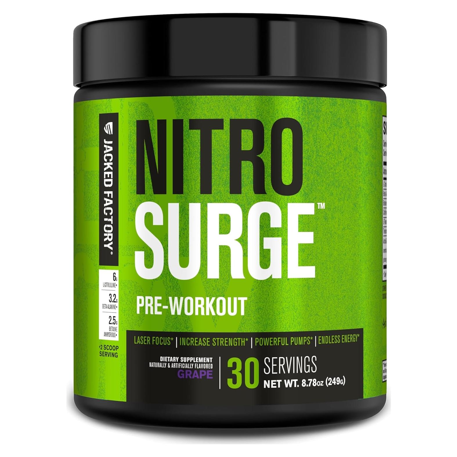 Suplemento Pre Entrenamiento Jacked Factory Nitrosurge Uva - 30 Porciones