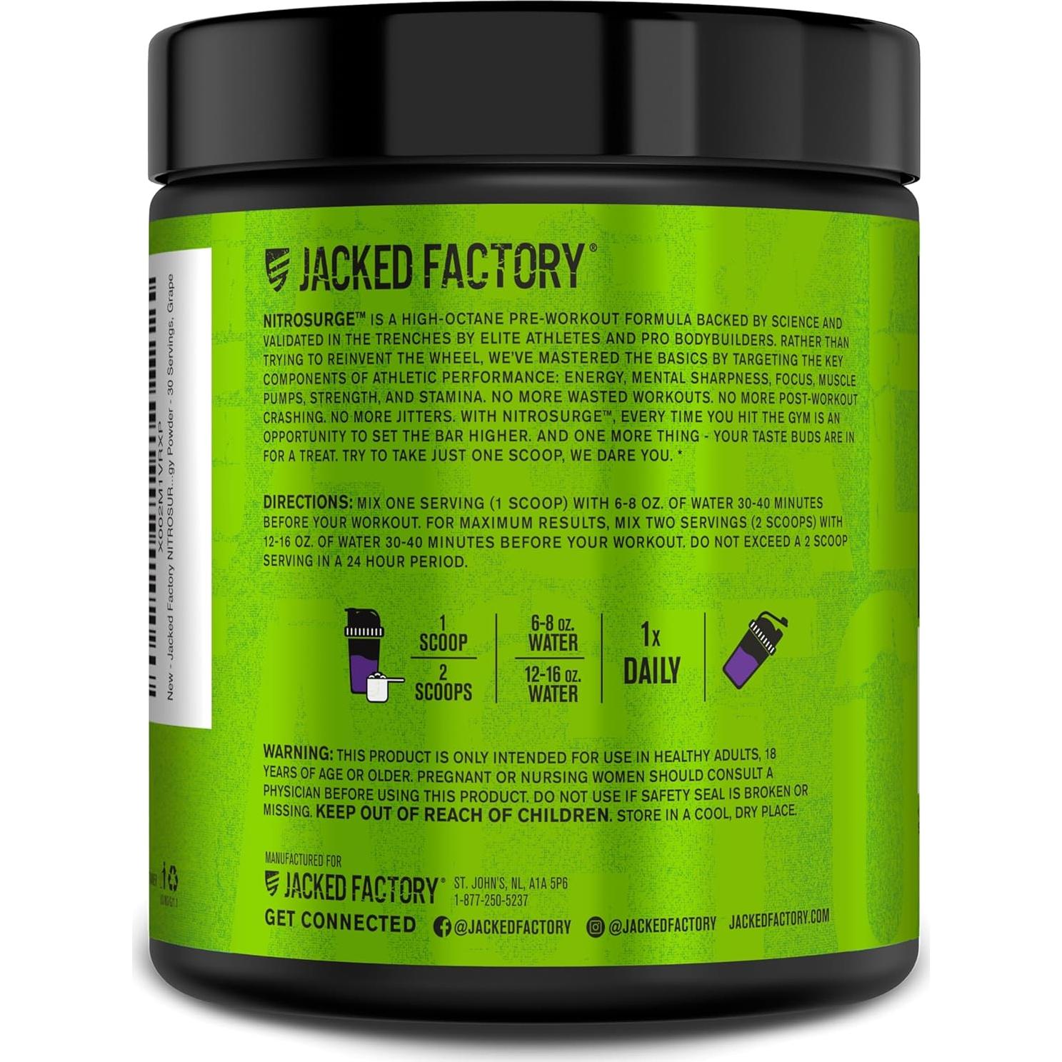 Suplemento Pre Entrenamiento Jacked Factory Nitrosurge Uva - 30 Porciones