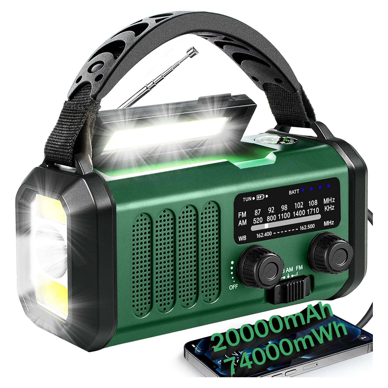 Radio de Emergencia QAUYYW 20000mAh Solar y Manivela