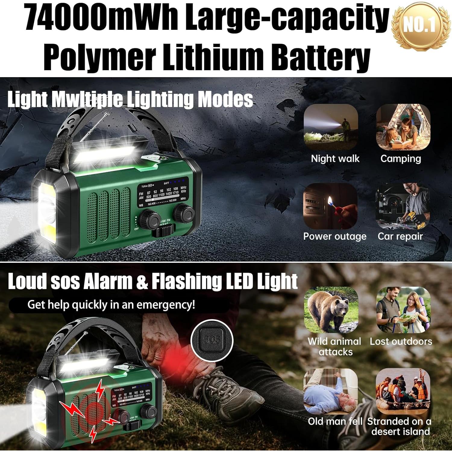 Radio de Emergencia QAUYYW 20000mAh Solar y Manivela