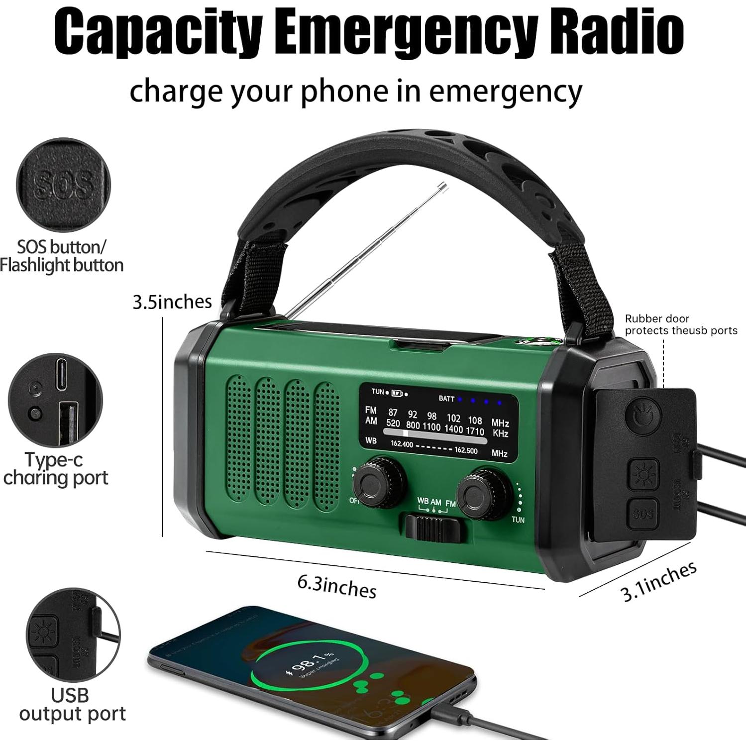 Radio de Emergencia QAUYYW 20000mAh Solar y Manivela