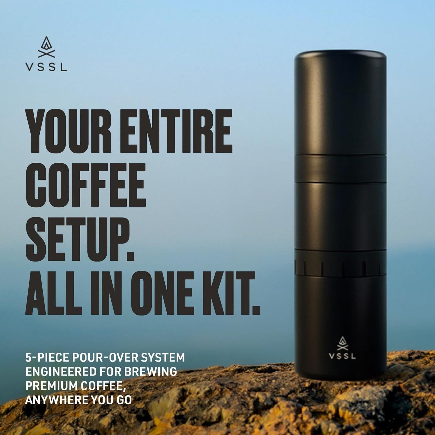 Kit de Café Pour Over VSSL Negro | 2 Tazas Acero Inoxidable 10oz