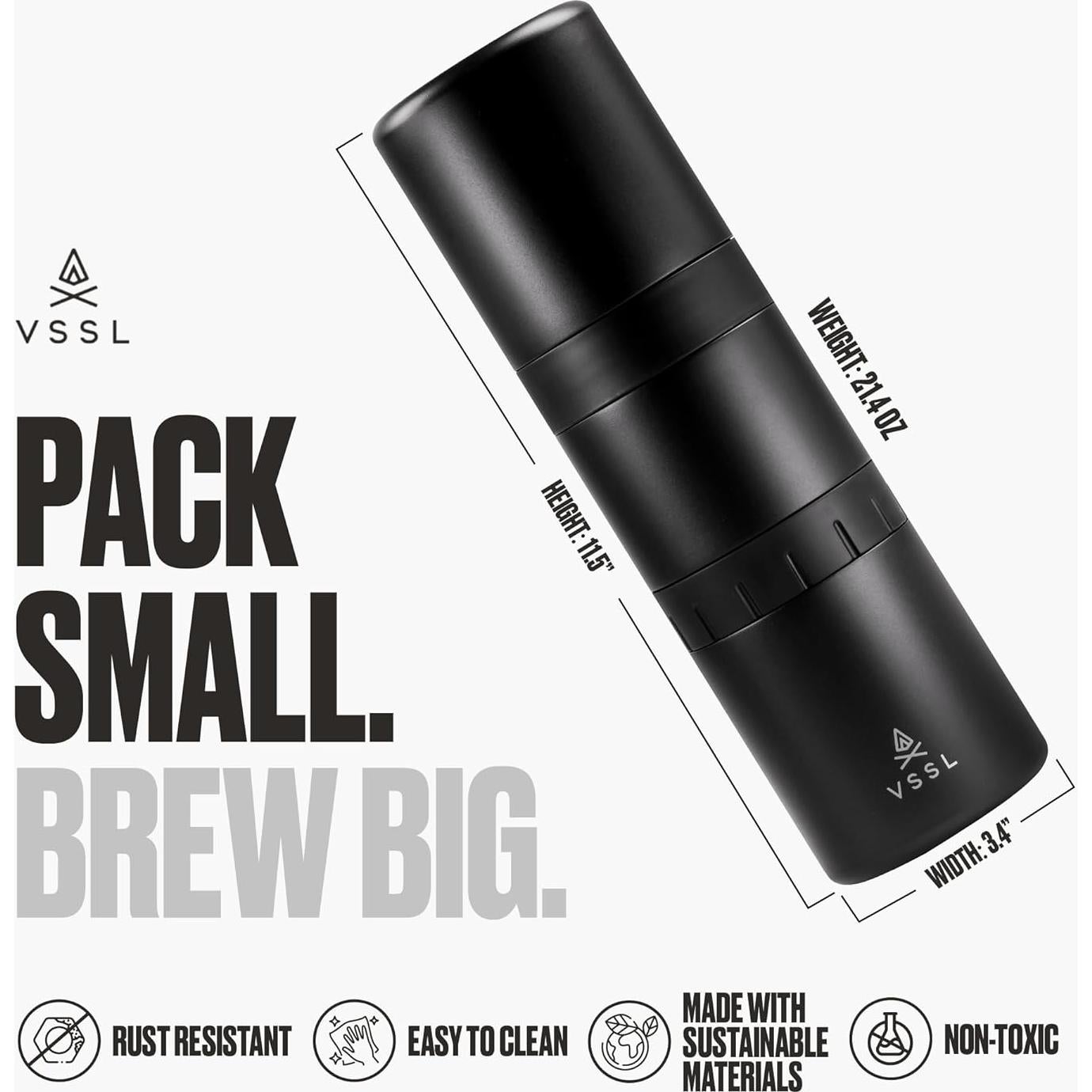 Kit de Café Pour Over VSSL Negro | 2 Tazas Acero Inoxidable 10oz