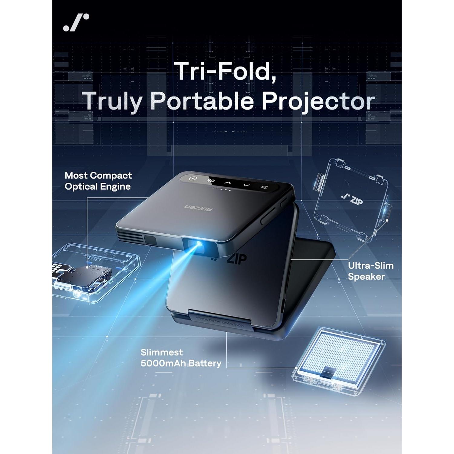 Proyector Mini Aurzen ZIP Tri-Fold Bluetooth 5.4 720p Gris