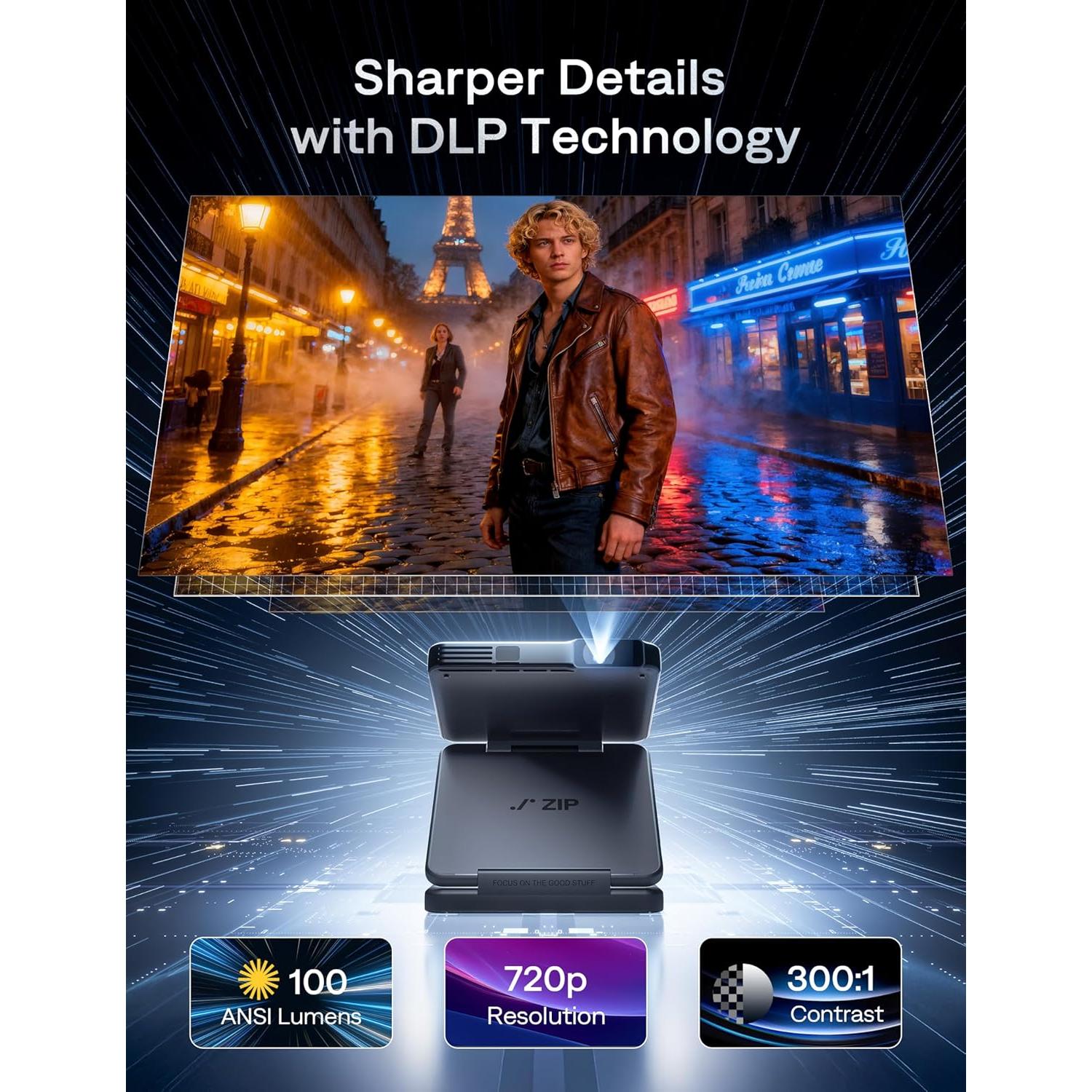 Proyector Mini Aurzen ZIP Tri-Fold Bluetooth 5.4 720p Gris