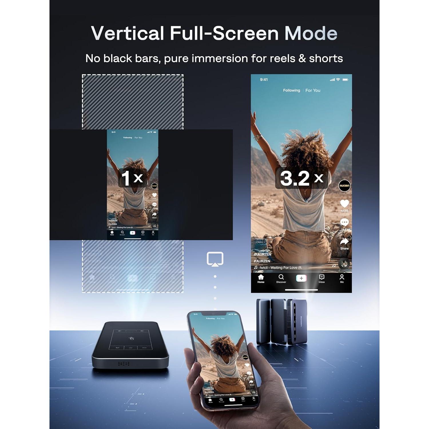 Proyector Mini Aurzen ZIP Tri-Fold Bluetooth 5.4 720p Gris