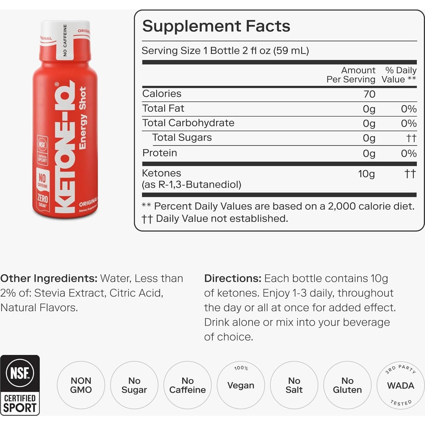 Ketone-IQ Sin Cafeína - 24 Disparos de Cetonas 10g - Natural