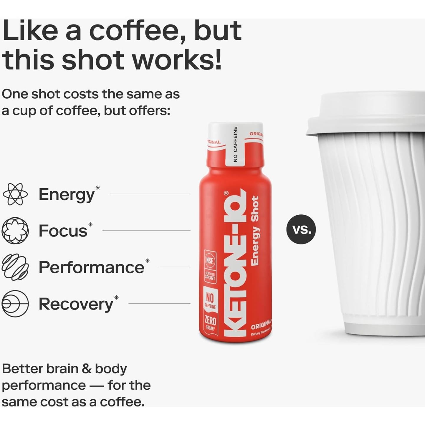 Ketone-IQ Sin Cafeína - 24 Disparos de Cetonas 10g - Natural