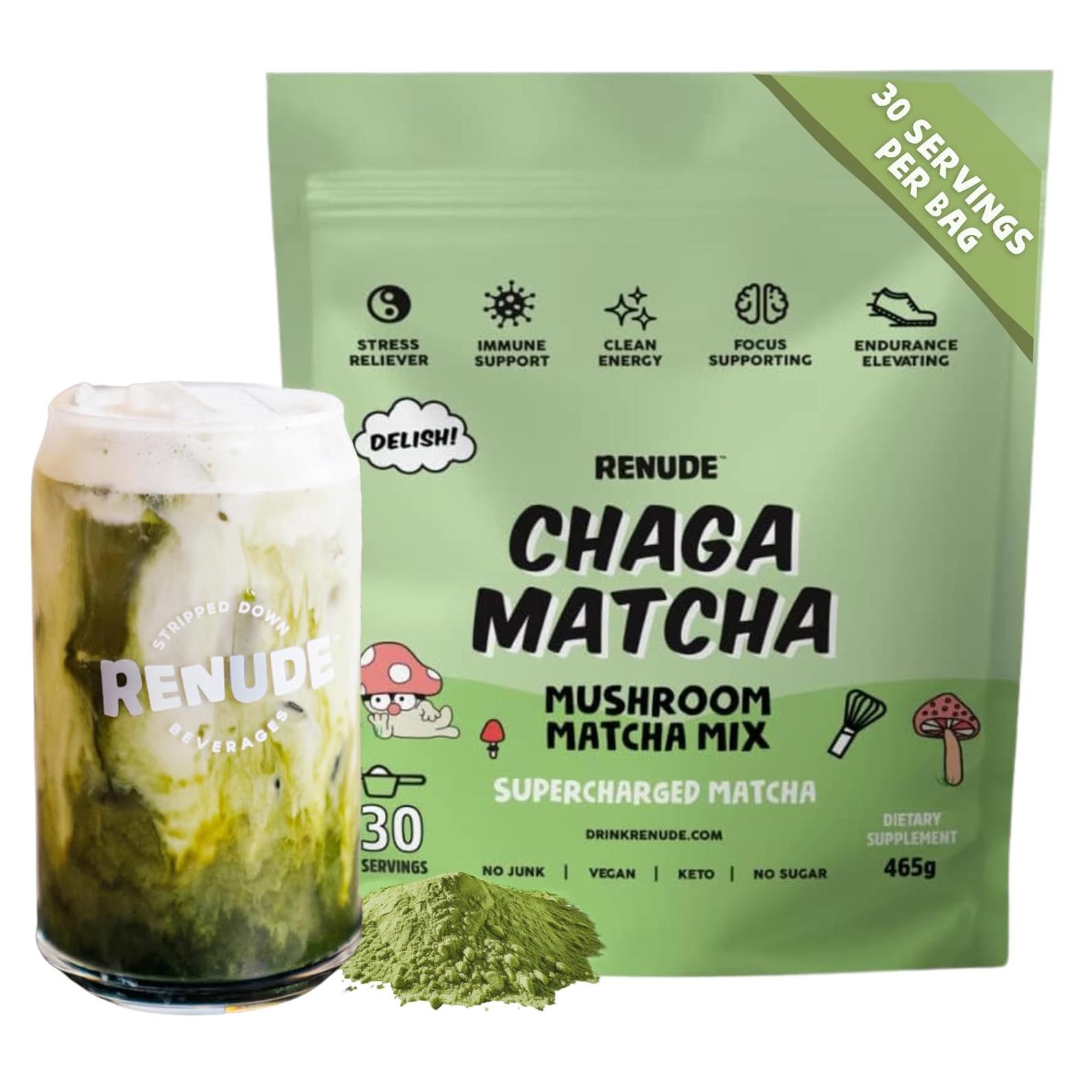 Renude Chaga Matcha - Polvo de Hongo Chaga 30 Porciones