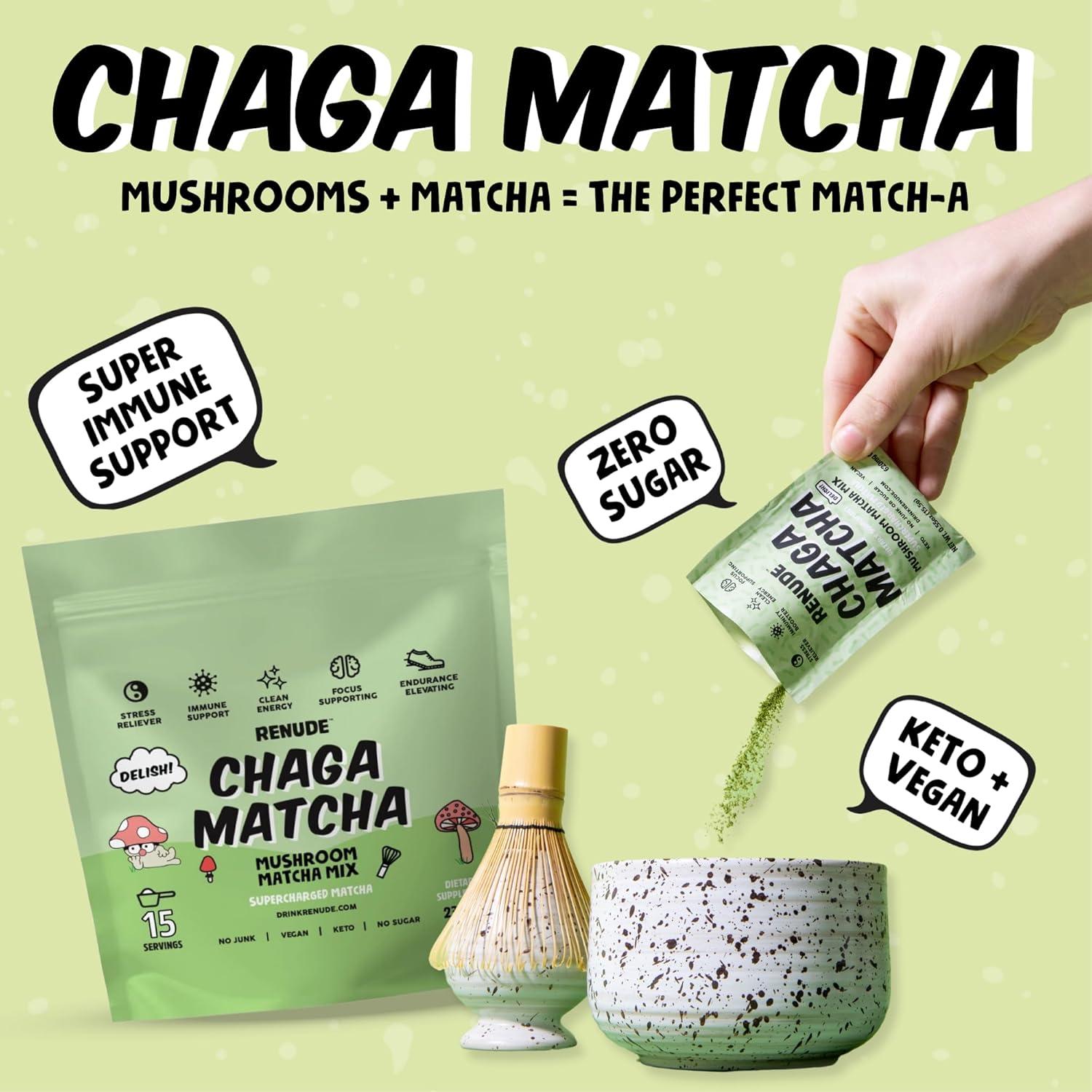 Renude Chaga Matcha - Polvo de Hongo Chaga 30 Porciones