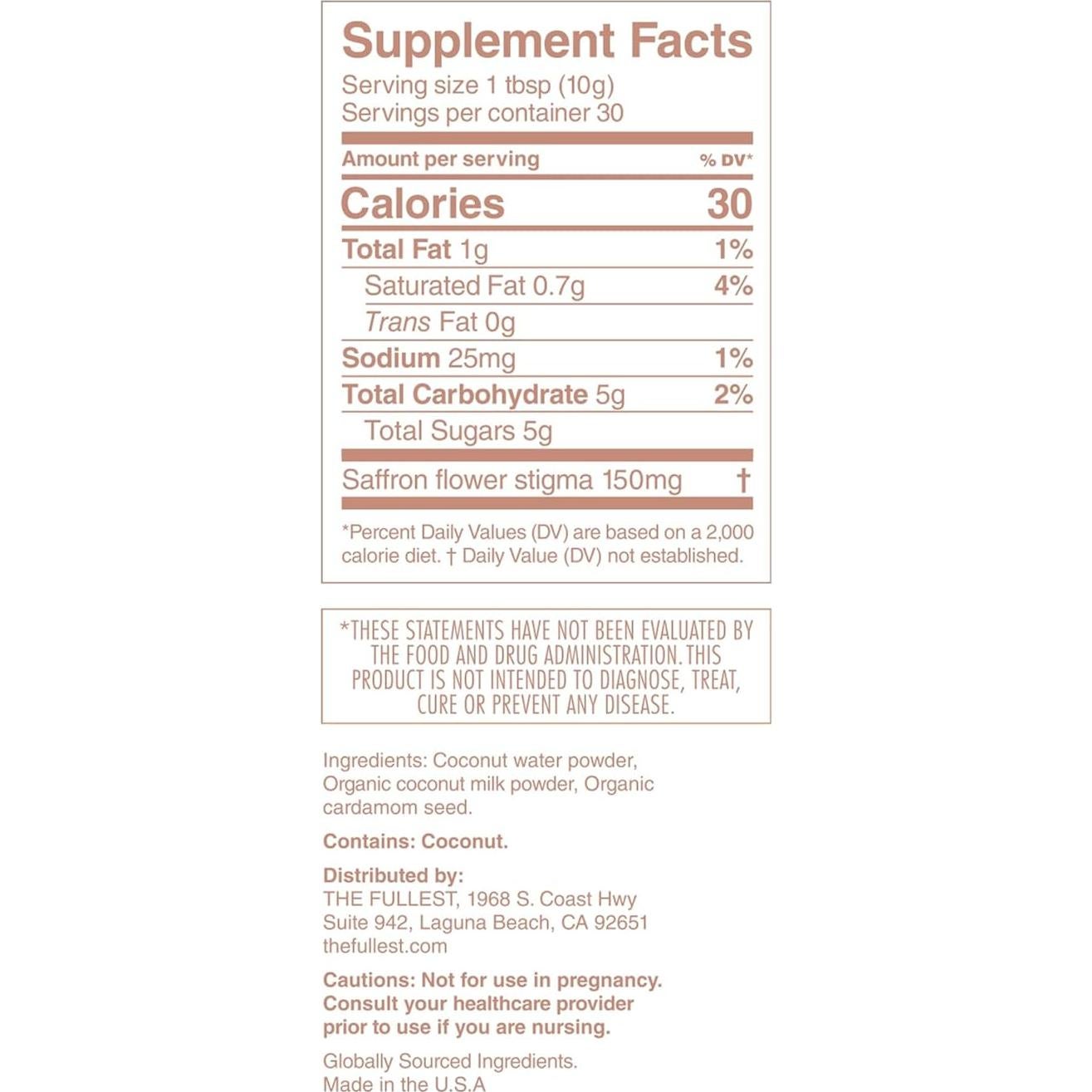 Bolsa de Latte de Azafrán The Fullest 10.5 Oz - Sin Azúcar, Vegano