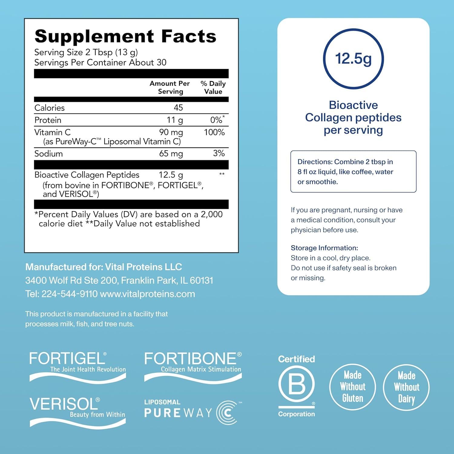 Colágeno Vital Proteins 12g Bioactivos - Reduce Arrugas