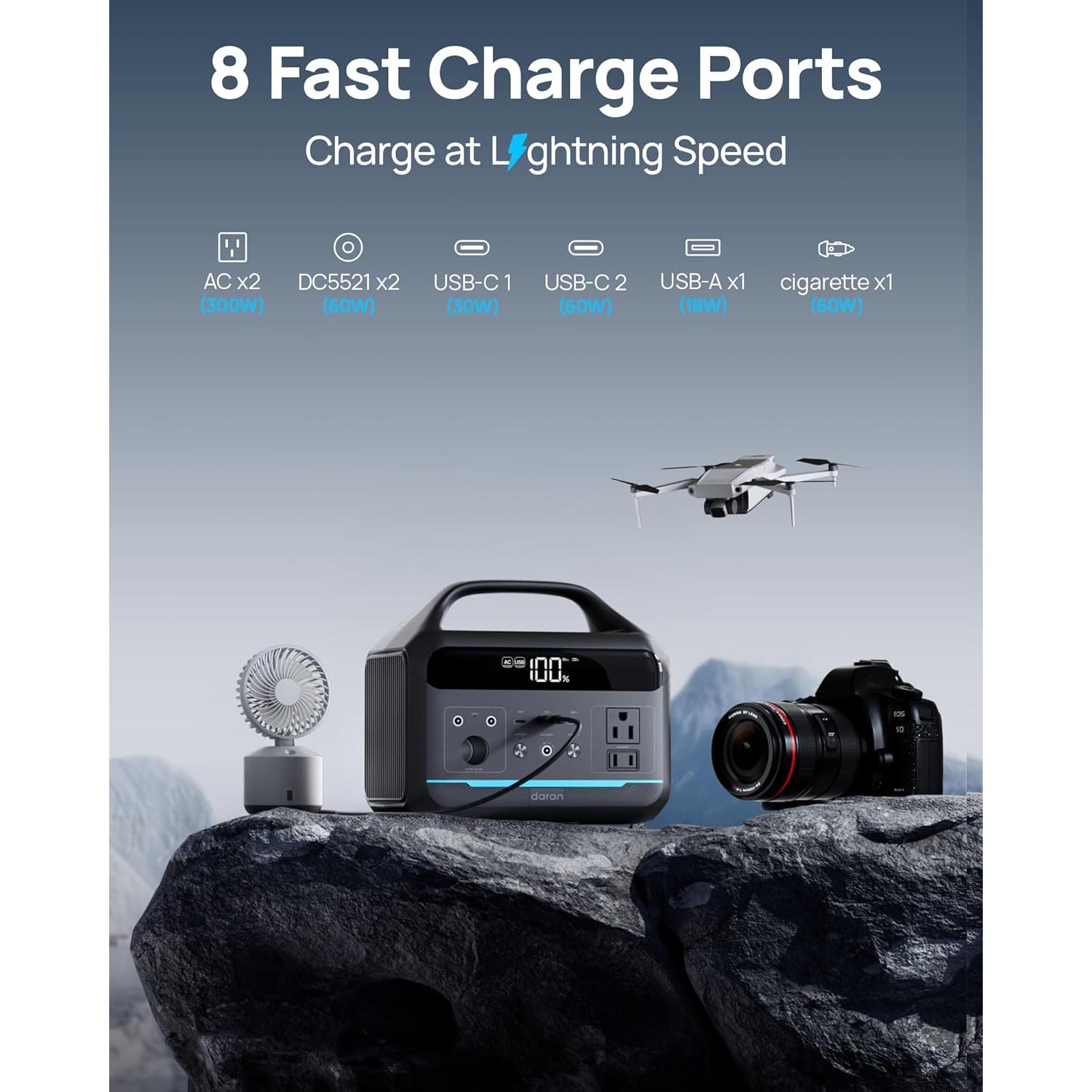 Estación de Energía Portátil DARAN NEO 300W 192Wh para Camping