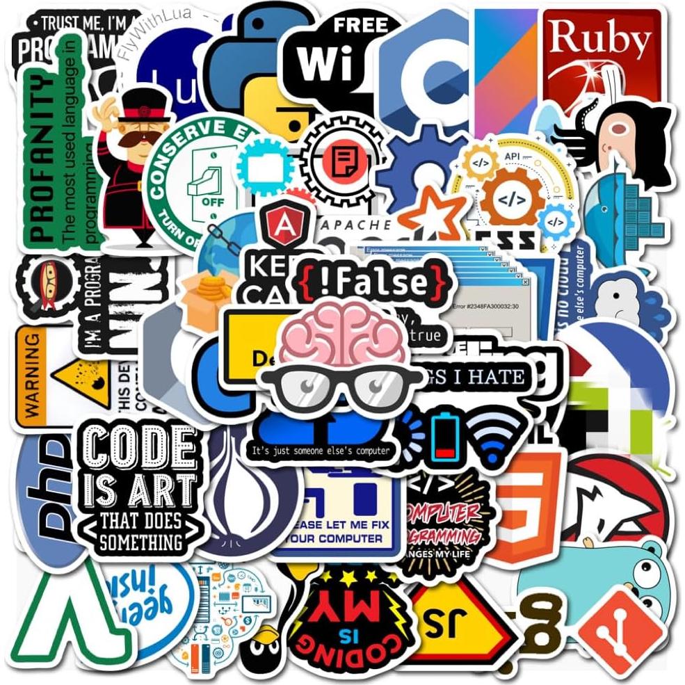 Pegatinas de Programación Tuqiso - 50 pcs Duraderas e Impermeables