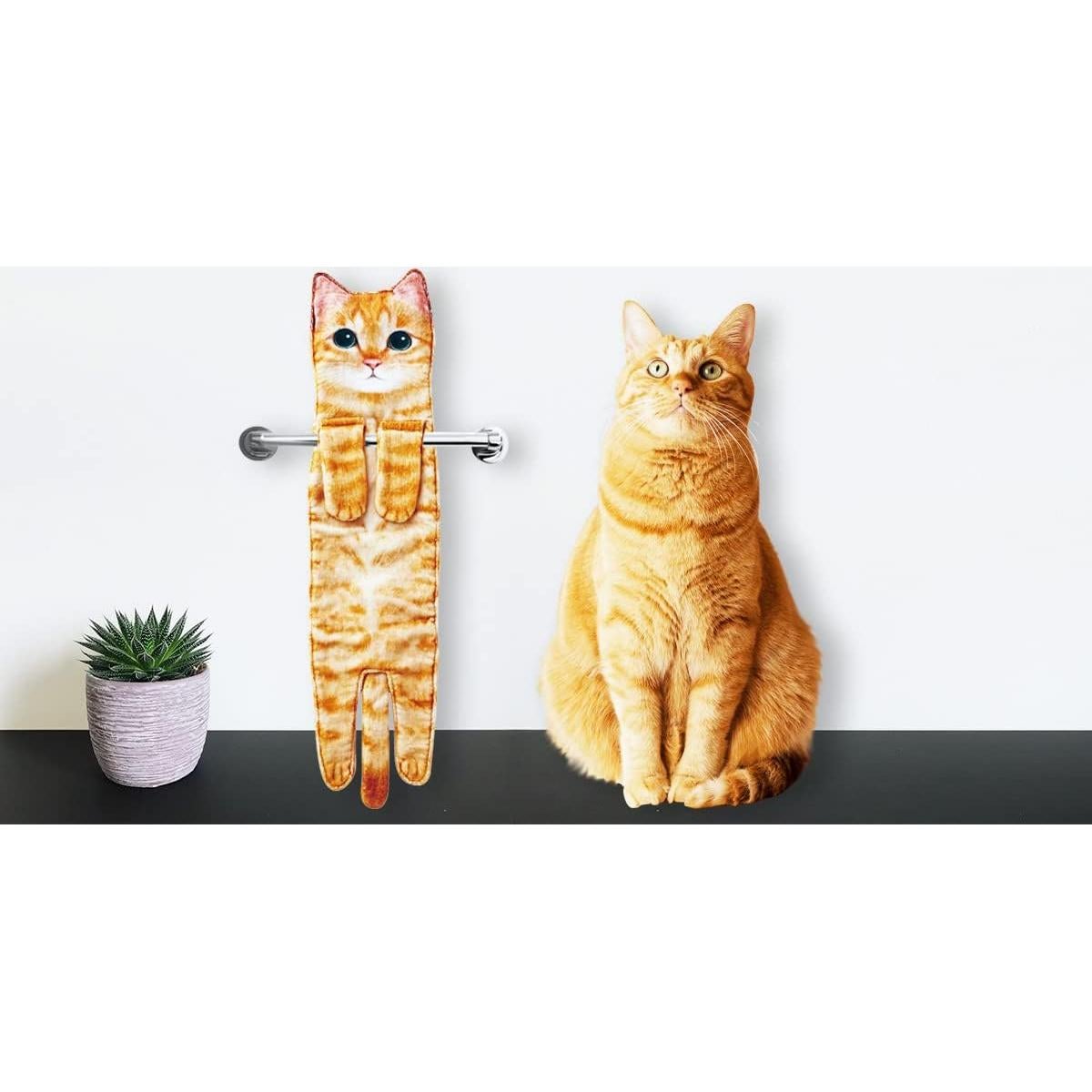 Toalla de Mano Divertida Gato AGRIMONY Naranja 63.5x15.2 cm