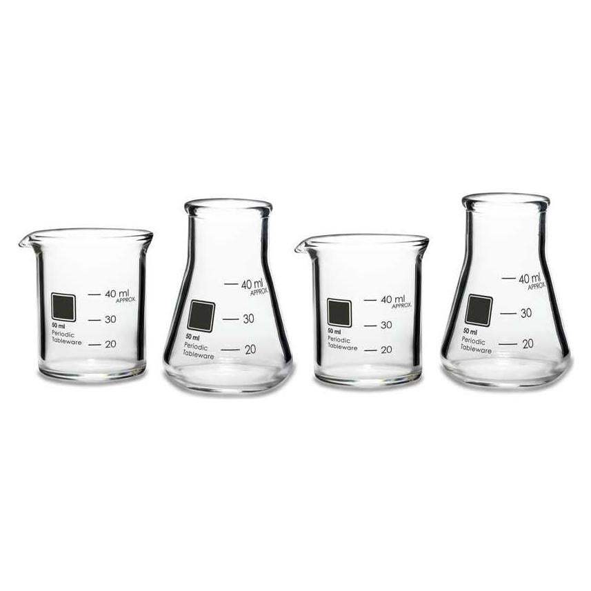 Vasos de Disparo de Beaker Tabla Periódica 50 ml - 4 Piezas