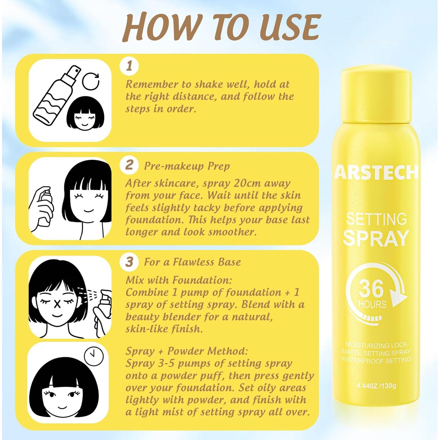 Spray Fijador de Maquillaje Arstech 125 ml Larga Duración 36HR