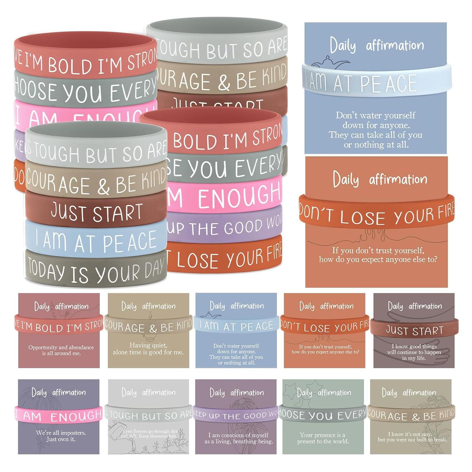 50 Pulseras Motivacionales de Silicona Remuuly con Tarjetas