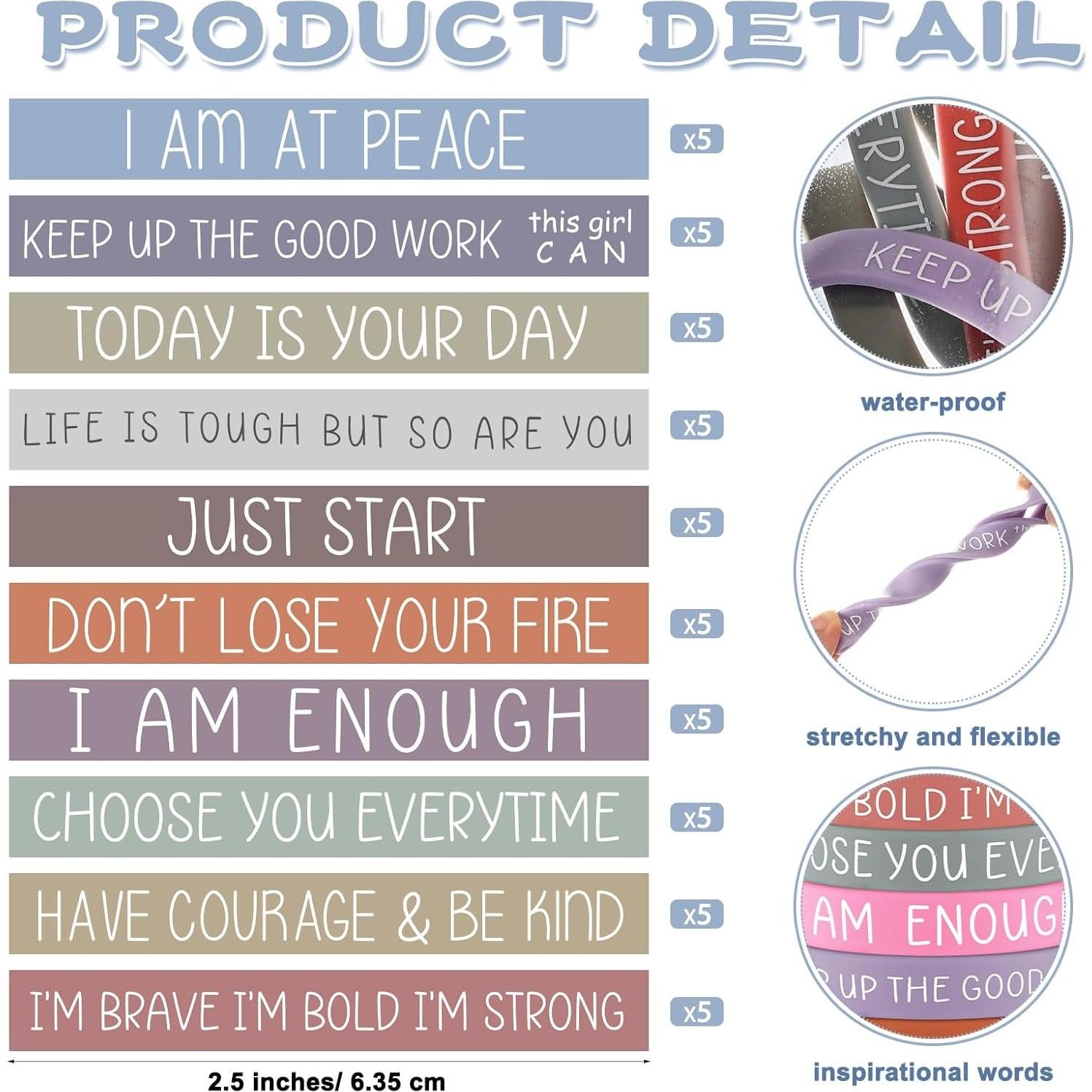 50 Pulseras Motivacionales de Silicona Remuuly con Tarjetas