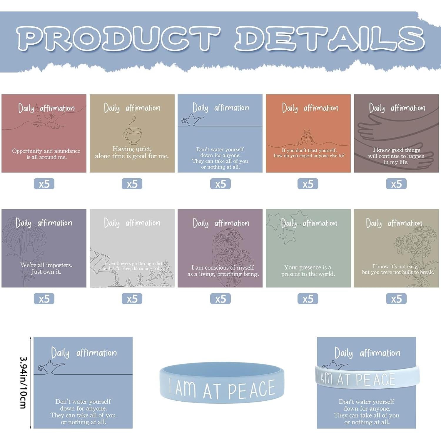 50 Pulseras Motivacionales de Silicona Remuuly con Tarjetas