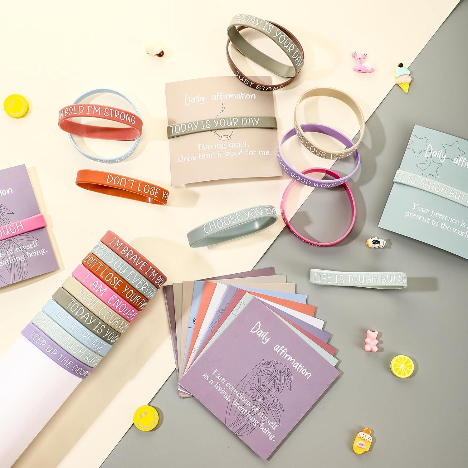 50 Pulseras Motivacionales de Silicona Remuuly con Tarjetas