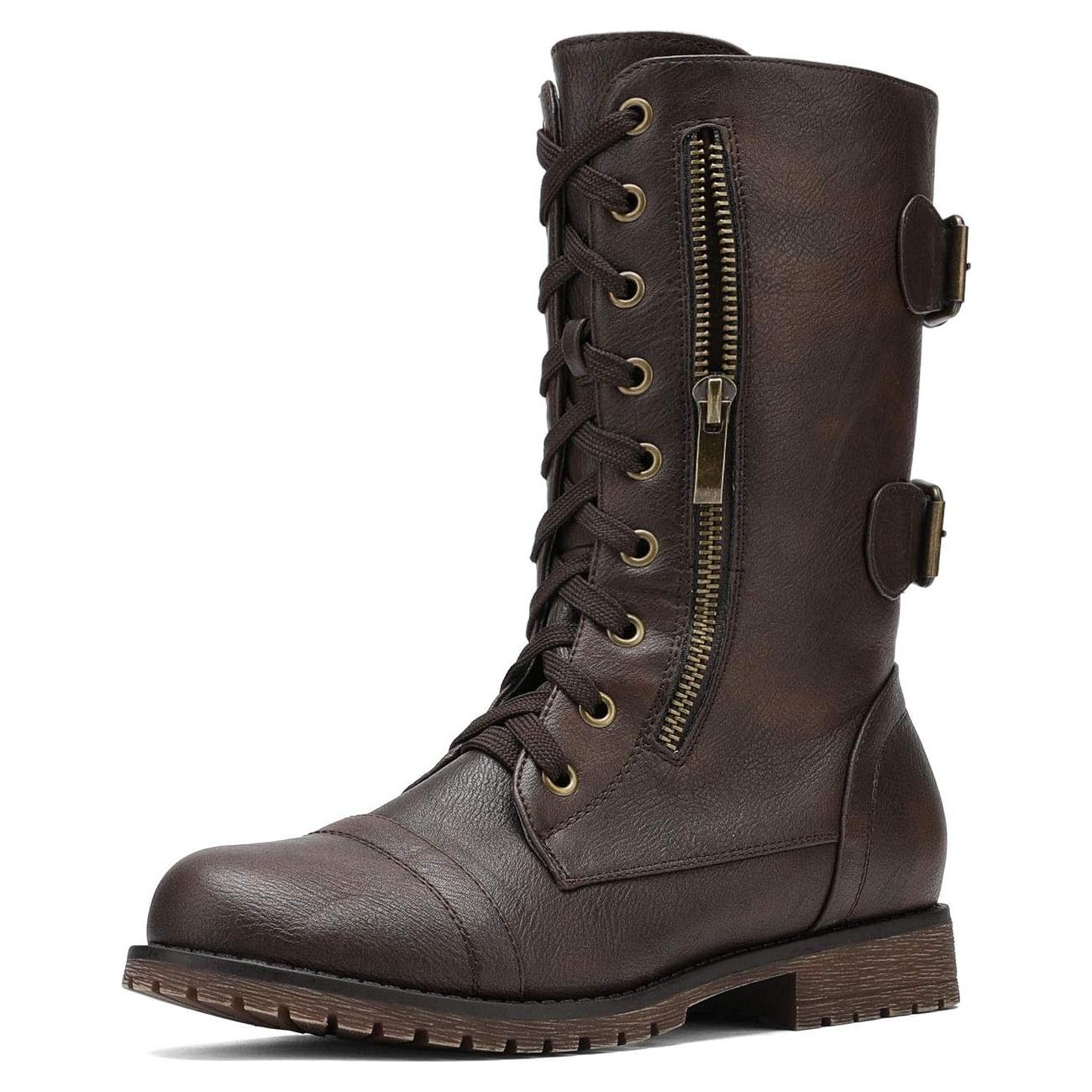 Botas de Combate para Mujeres Dream Pairs - Media Pantorrilla, Marrón