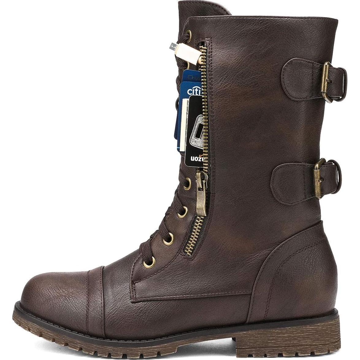 Botas de Combate para Mujeres Dream Pairs - Media Pantorrilla, Marrón