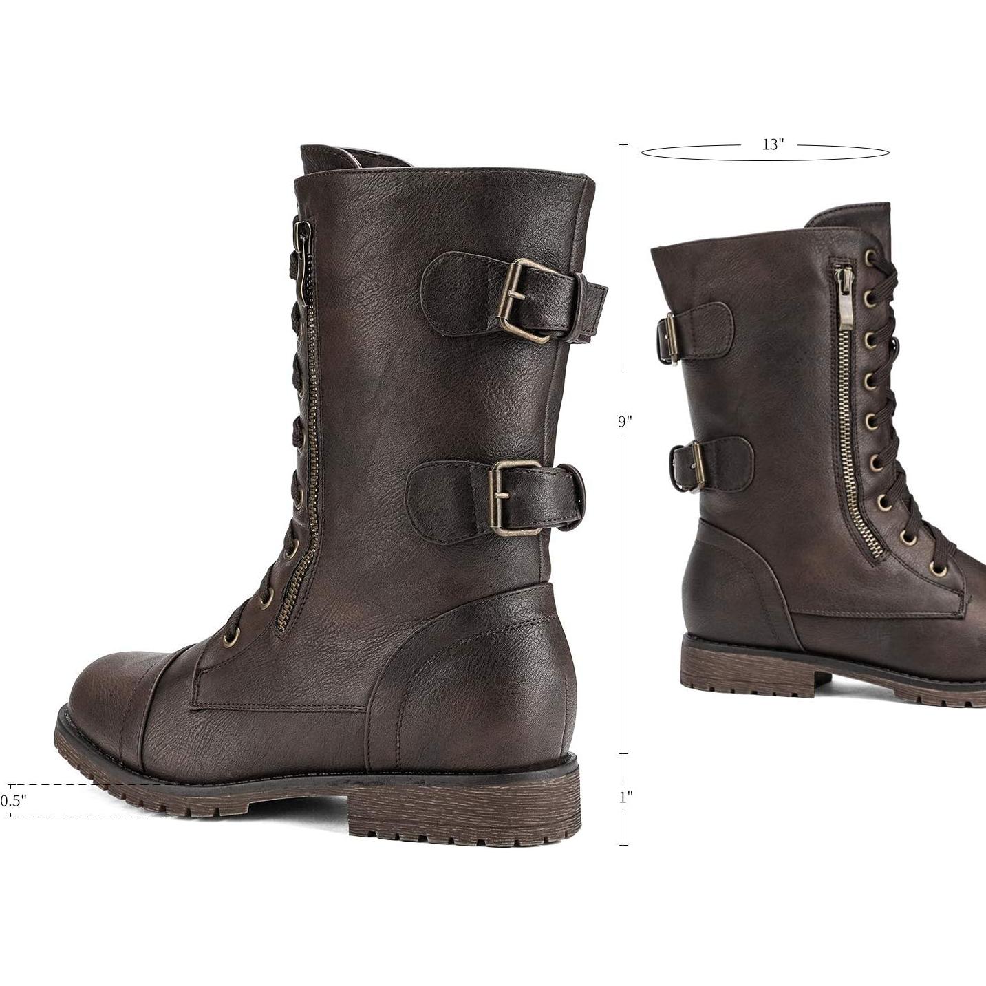 Botas de Combate para Mujeres Dream Pairs - Media Pantorrilla, Marrón