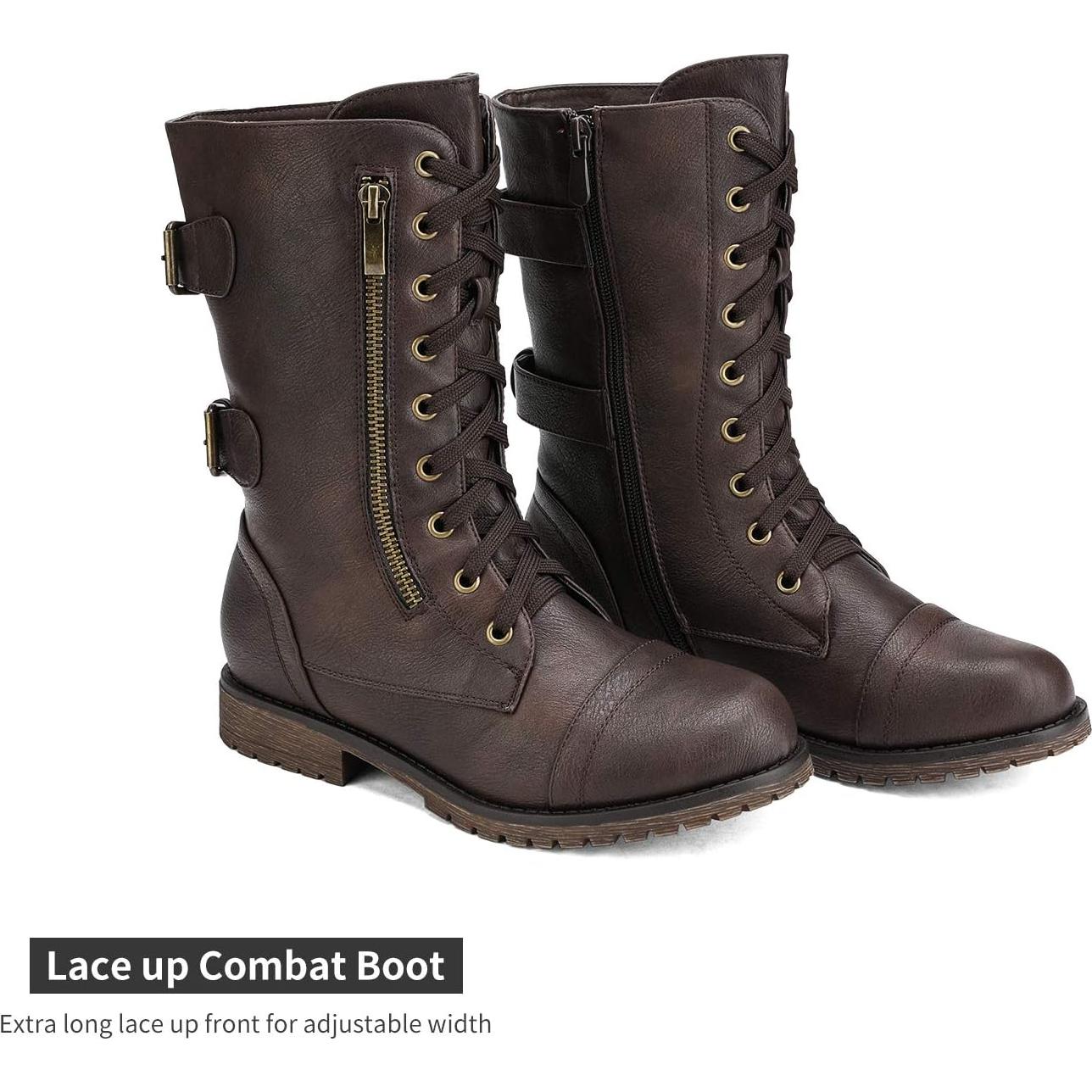 Botas de Combate para Mujeres Dream Pairs - Media Pantorrilla, Marrón