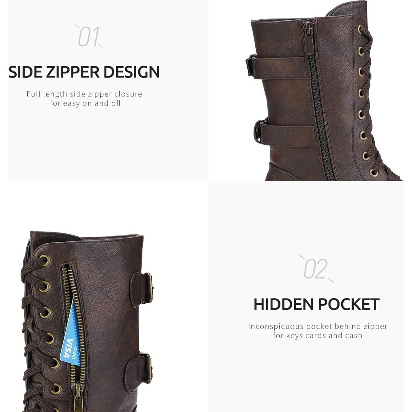 Botas de Combate para Mujeres Dream Pairs - Media Pantorrilla, Marrón