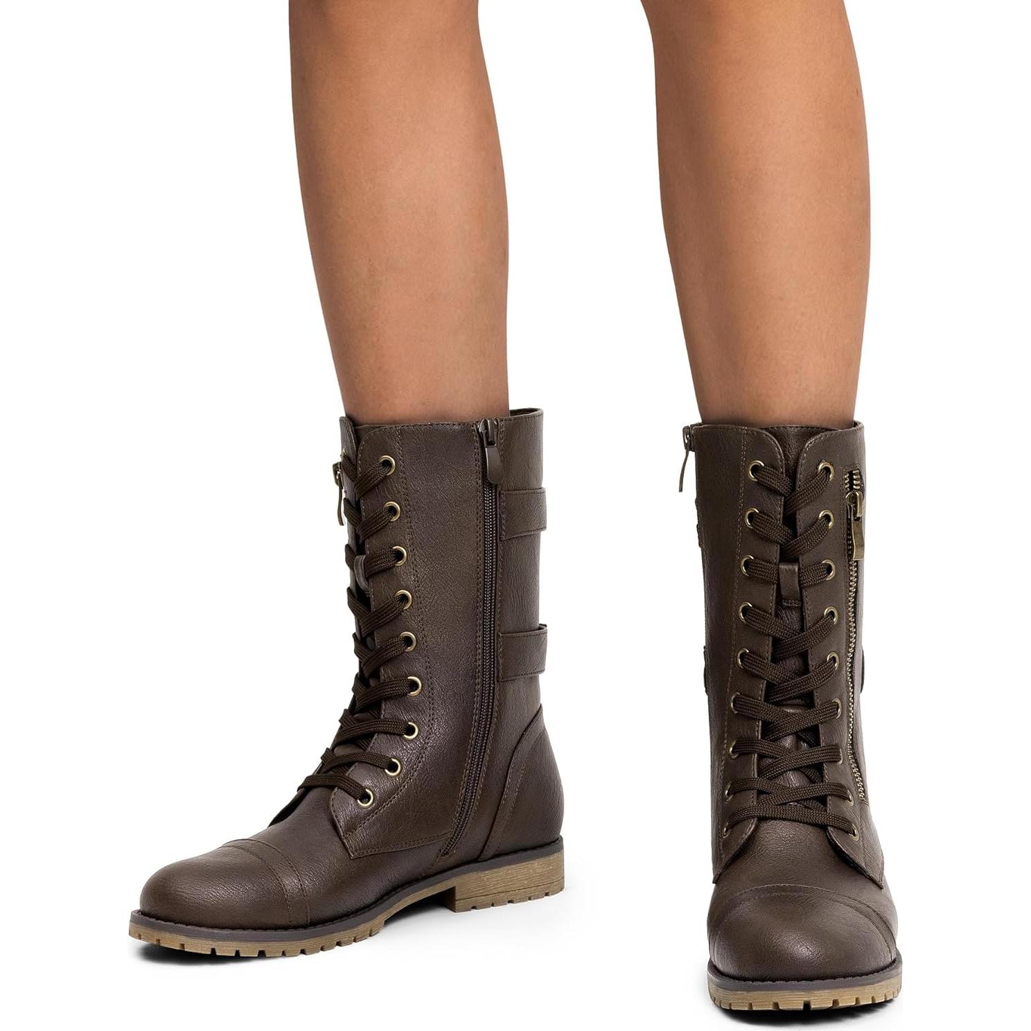 Botas de Combate para Mujeres Dream Pairs - Media Pantorrilla, Marrón