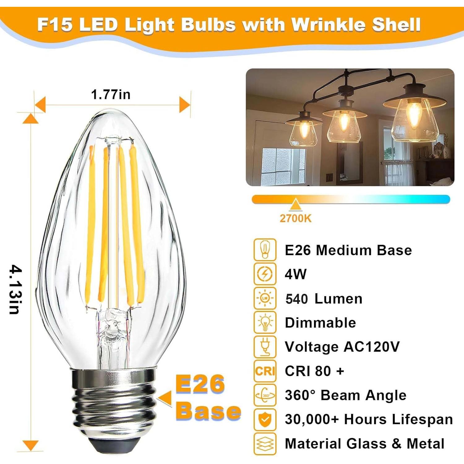 Bombillas LED BRIMAX F15 4W E26 2700K Blanco Cálido - Paquete de 4