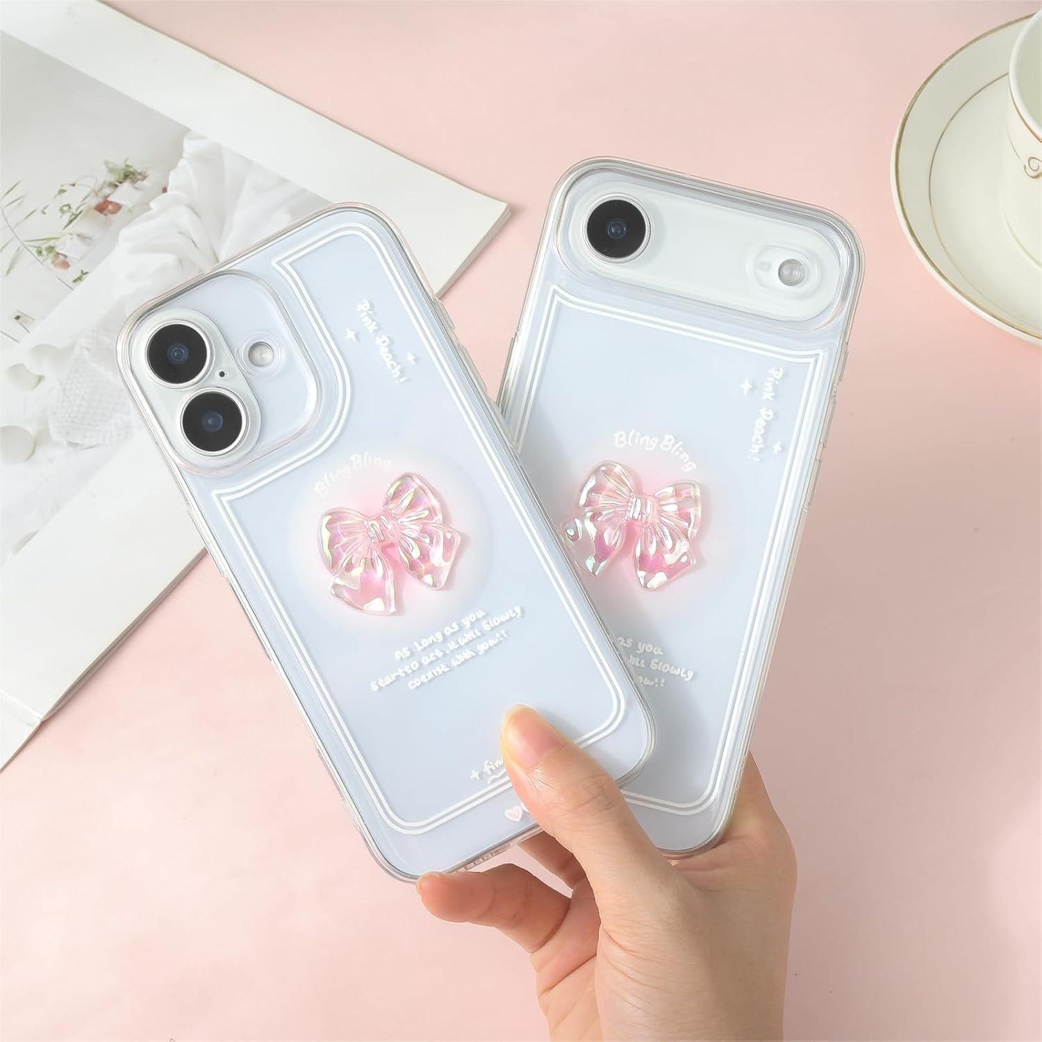 Funda para iPhone 17 IneWateri Rosa con Lazo 3D y Cadena