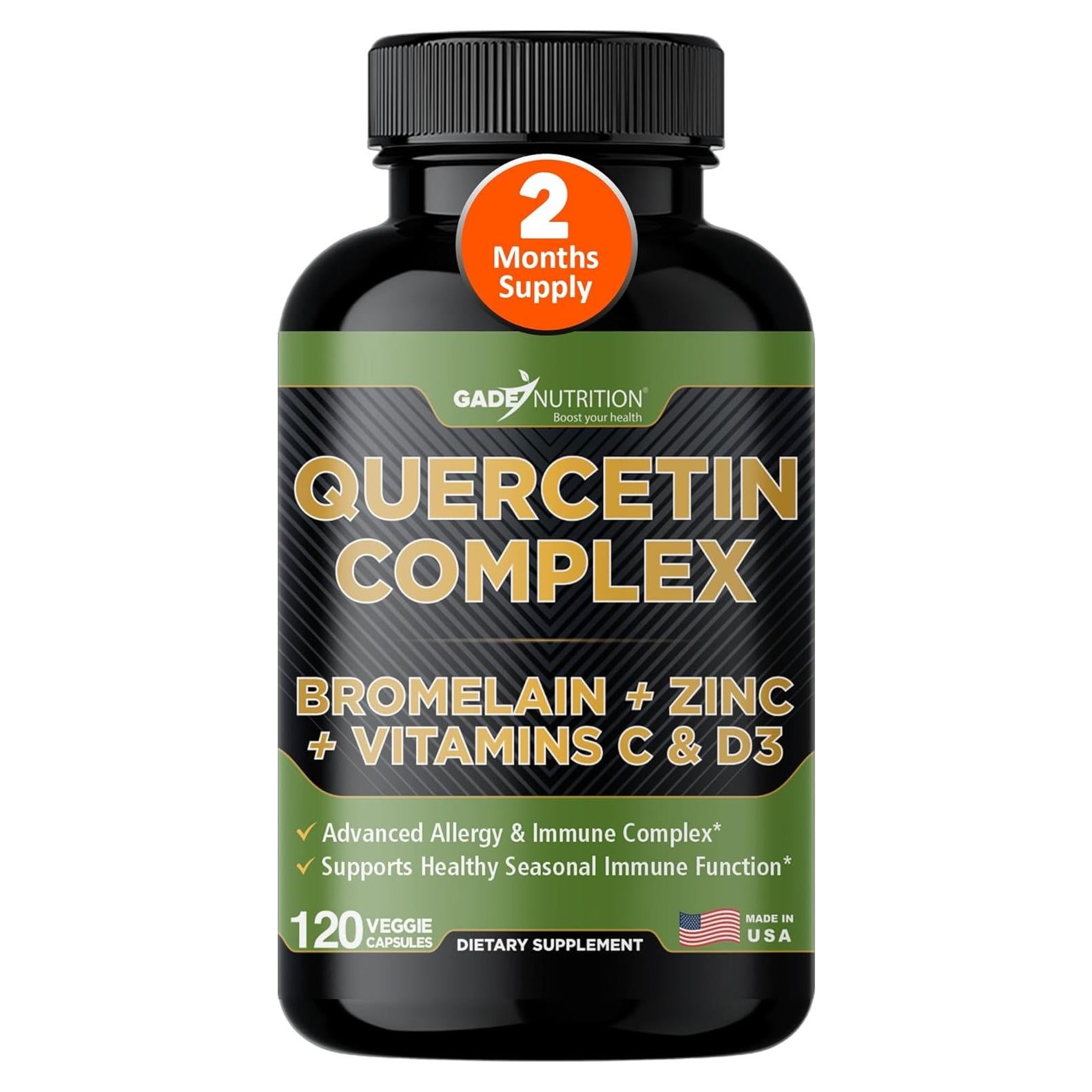 Gade Nutrition Quercetina Orgánica 500mg con Bromelina y Zinc