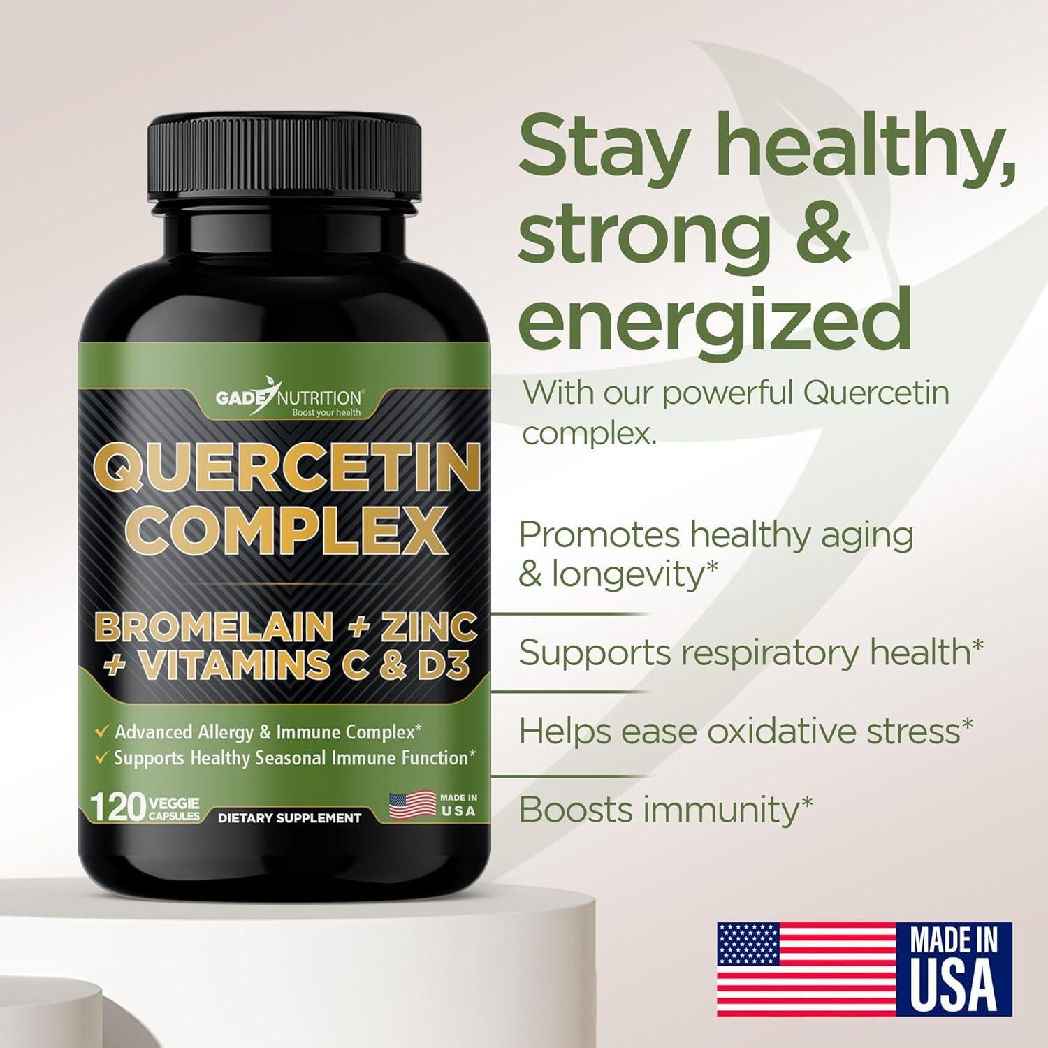 Gade Nutrition Quercetina Orgánica 500mg con Bromelina y Zinc