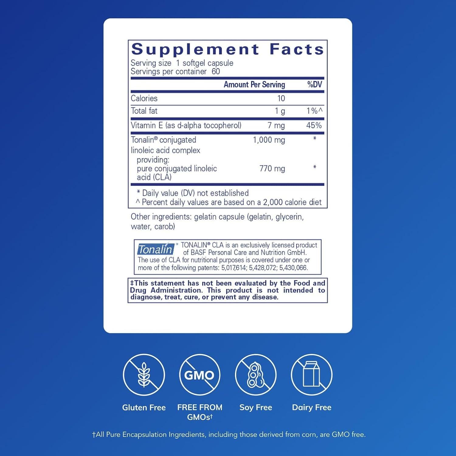 Suplemento CLA Pure Encapsulations 1,000 mg 60 Cápsulas