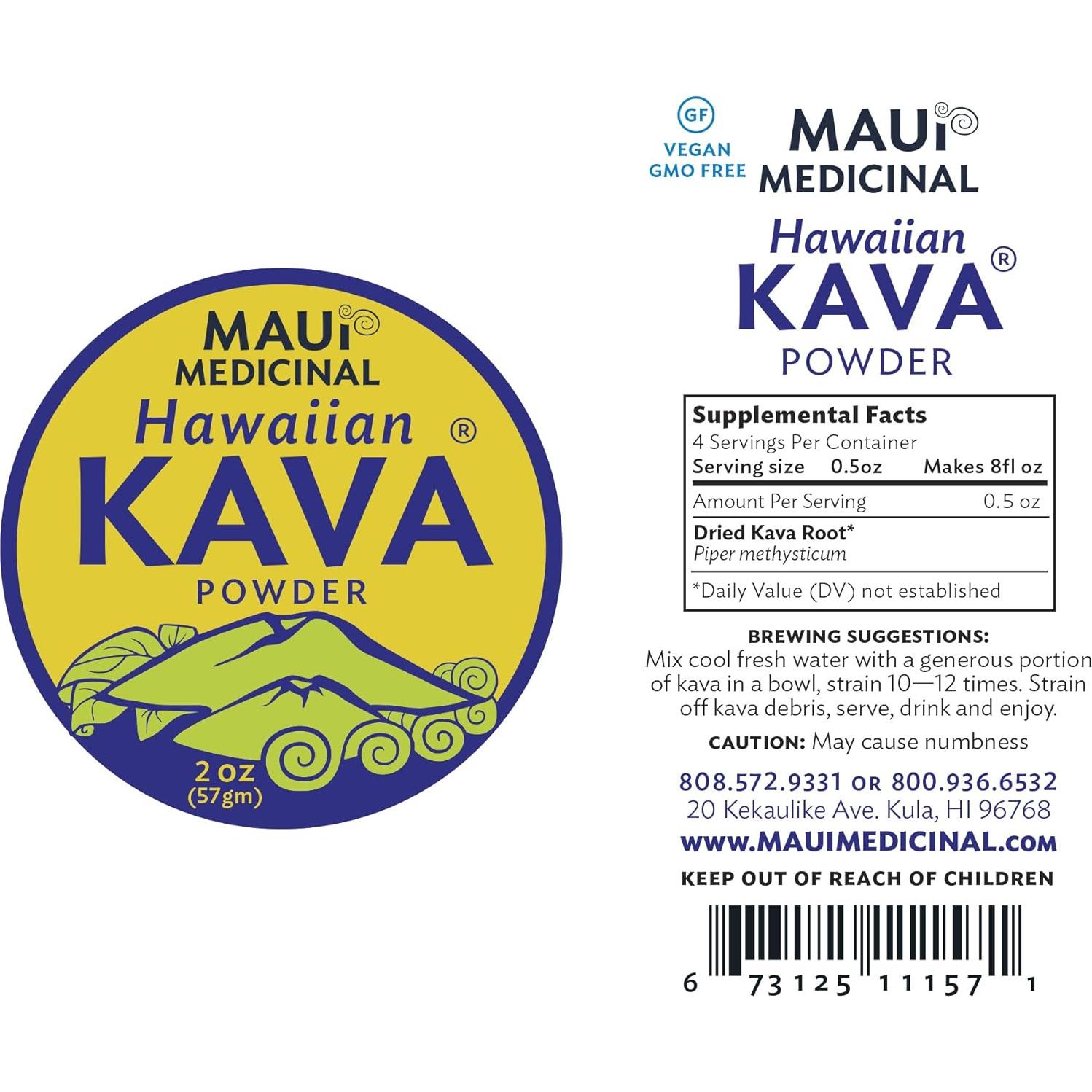 Polvo de Raíz de Kava Maui Medicinal 56.7g Efecto Relajante