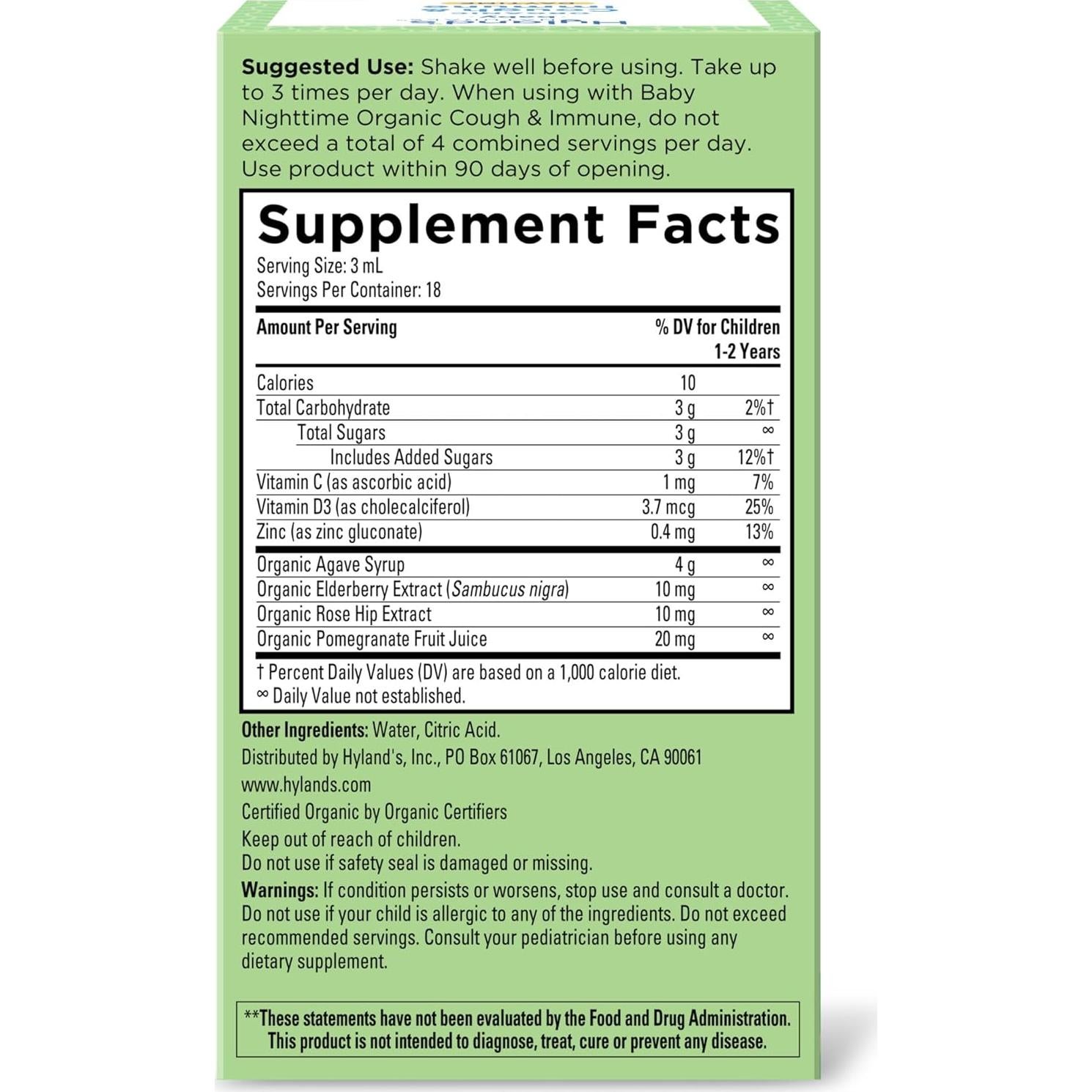 Jarabe para la tos orgánico Hyland's Baby 59 ml diurno