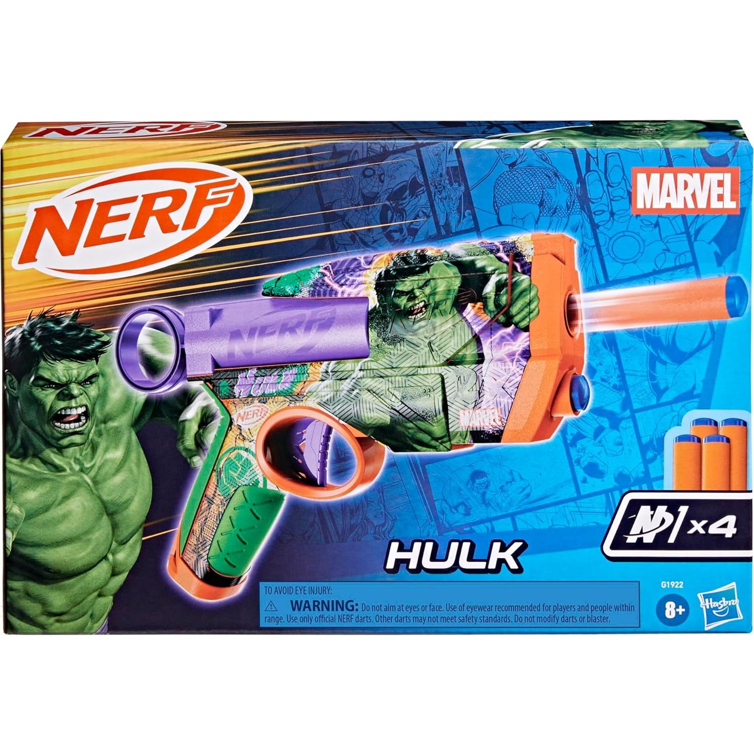 Blaster Nerf Marvel Hulk con 4 Dardos N1 - Juguete 8+