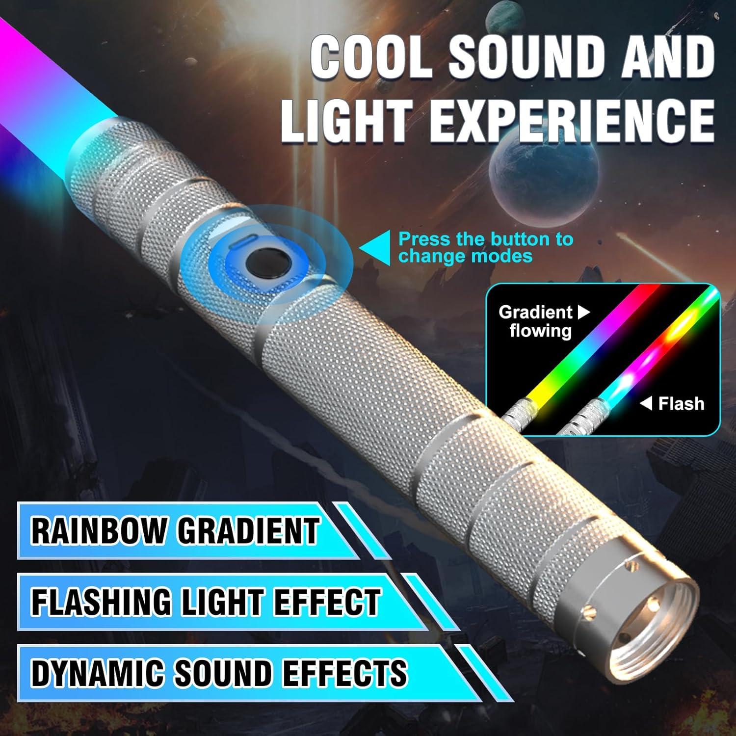 Sable Iluminado JOINBO de Metal Plateado 62 cm RGB Recargable