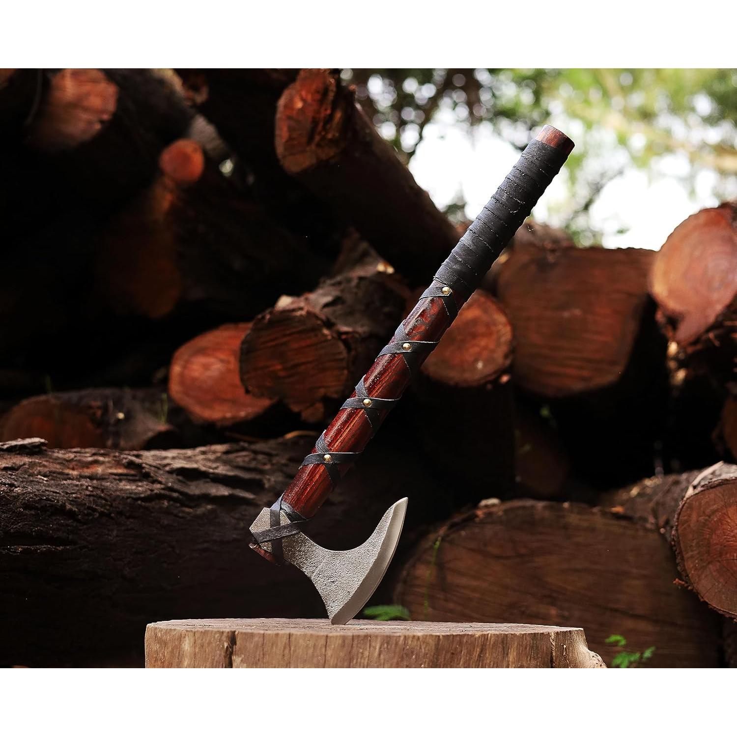 Hacha Vikinga WAZIR Crafts 43 cm Acero Carbono Mango Madera