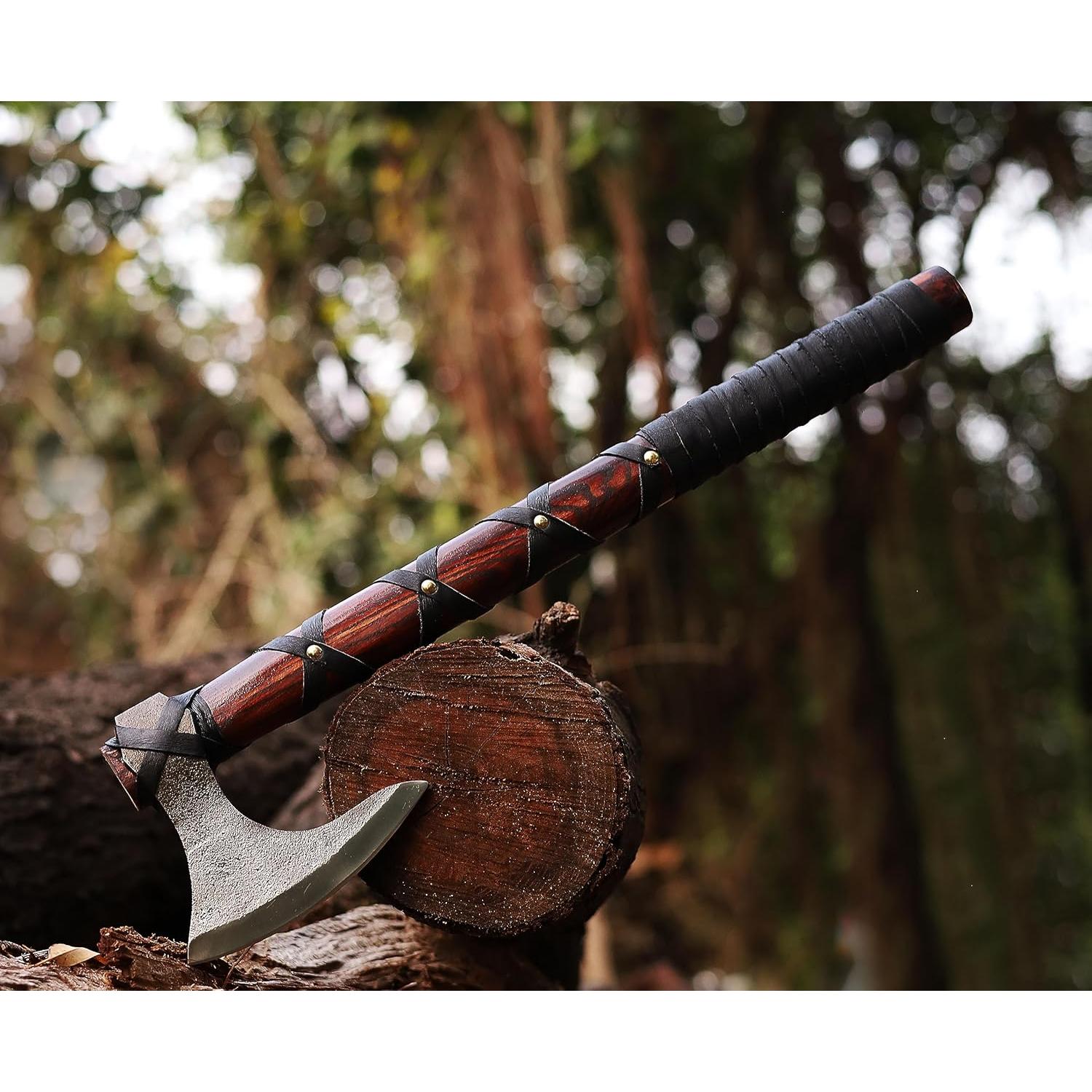 Hacha Vikinga WAZIR Crafts 43 cm Acero Carbono Mango Madera