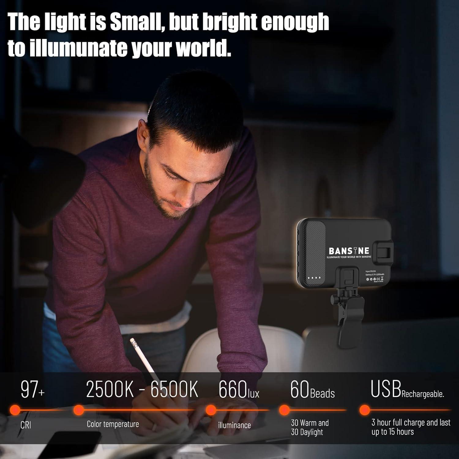 Luz Selfie BANSINE LED Recargable USB 660 Lux 97+ CRI