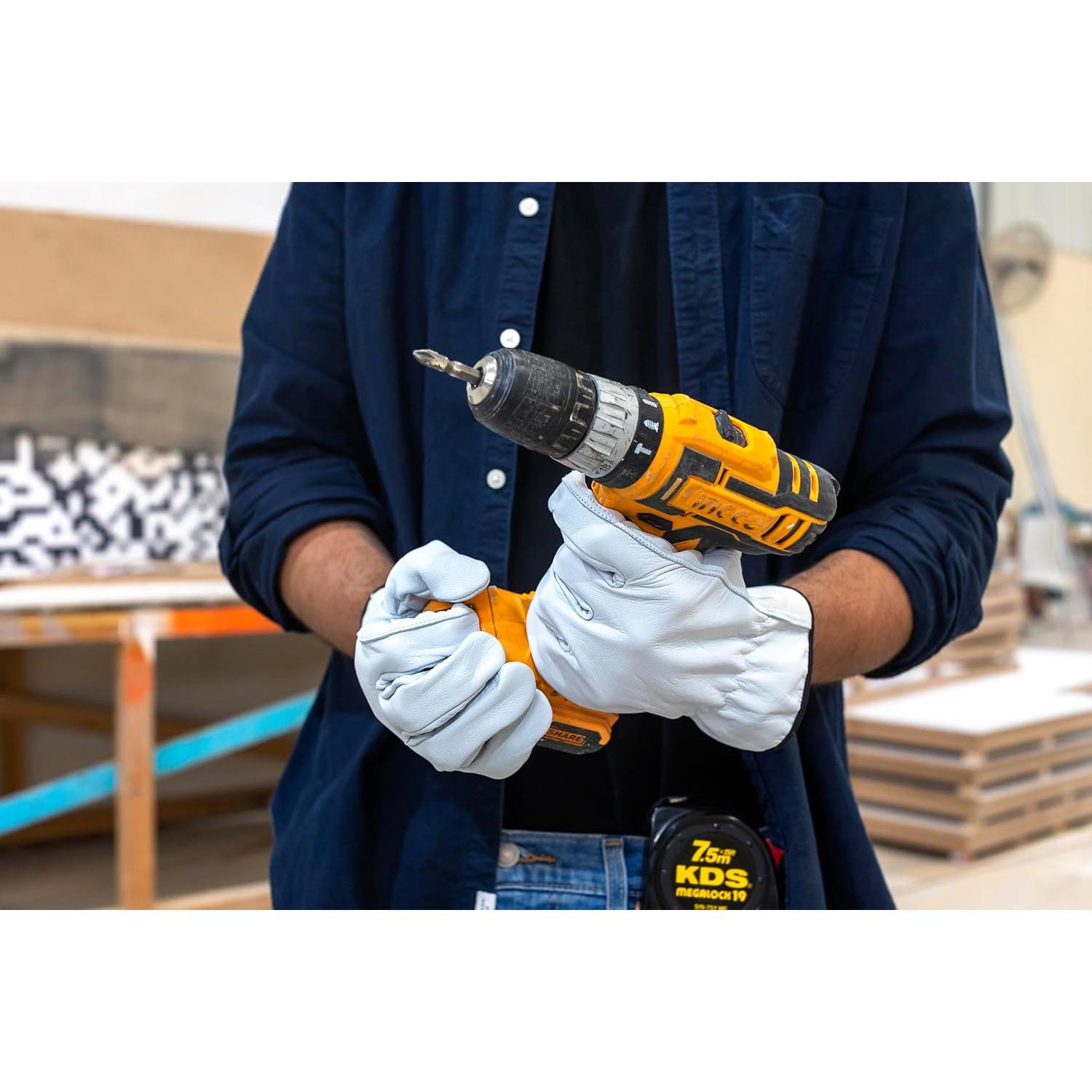 Guantes de trabajo de cuero de cabra - 3 pares - Mediano