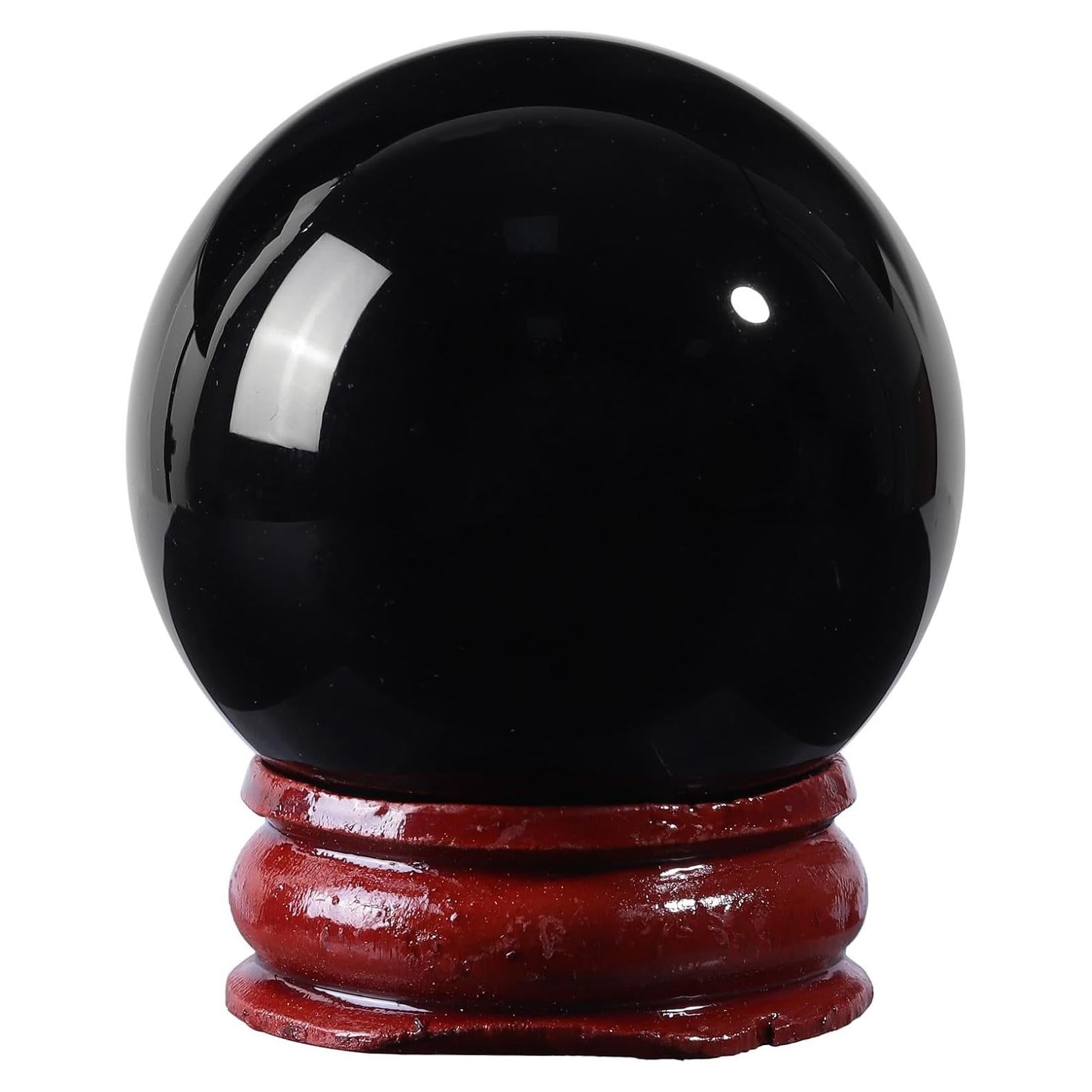 Esfera de Obsidiana Negra SUNYIK con Soporte de Madera 35-40mm