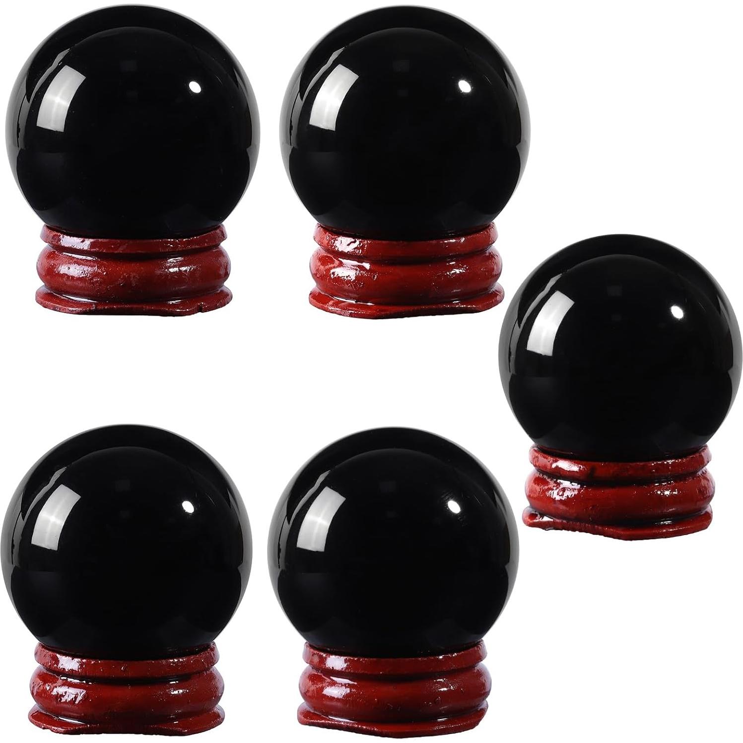 Esfera de Obsidiana Negra SUNYIK con Soporte de Madera 35-40mm