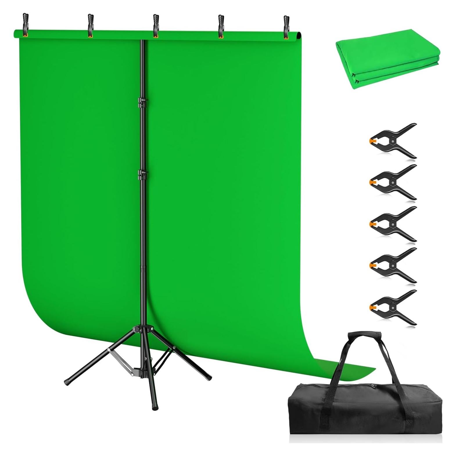 Kit de Fondo Verde Portátil Qoolfoto 1.52x2.13m con Soporte Ajustable