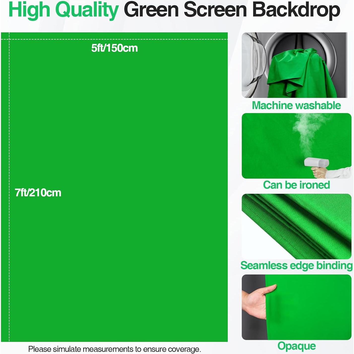 Kit de Fondo Verde Portátil Qoolfoto 1.52x2.13m con Soporte Ajustable